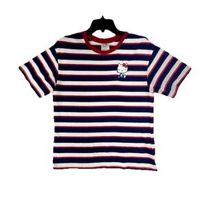 Vintage‎ Hello Kitty Women's Red Blue and White Striped Shirt Size Small
